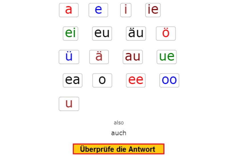 Deutsch Übungen, German exercises Reading Vowels<br>Diphthonge (diphthongs) AU, ÄU, EU