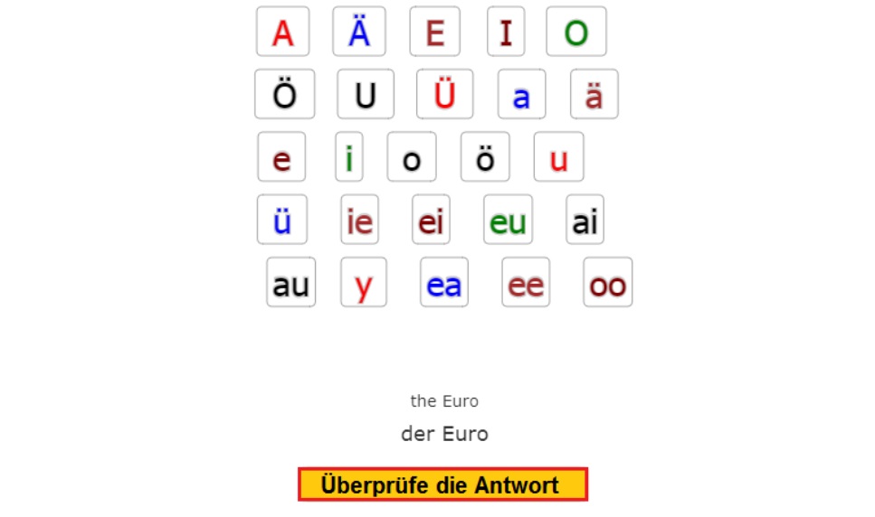 Deutsch Übungen, German exercises Reading Vowels<br>Diphthonge (diphthongs) AI, EE, EI, IE