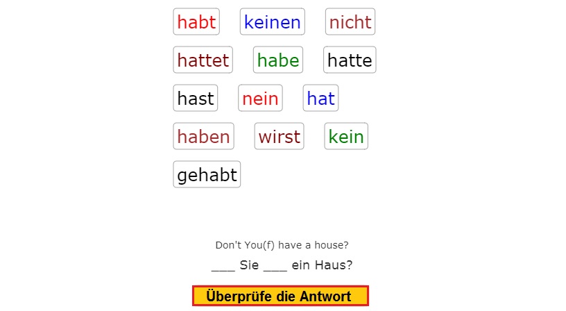 Deutsch Übungen, German exercises Verb HABEN - Home<br>(20 sentences)