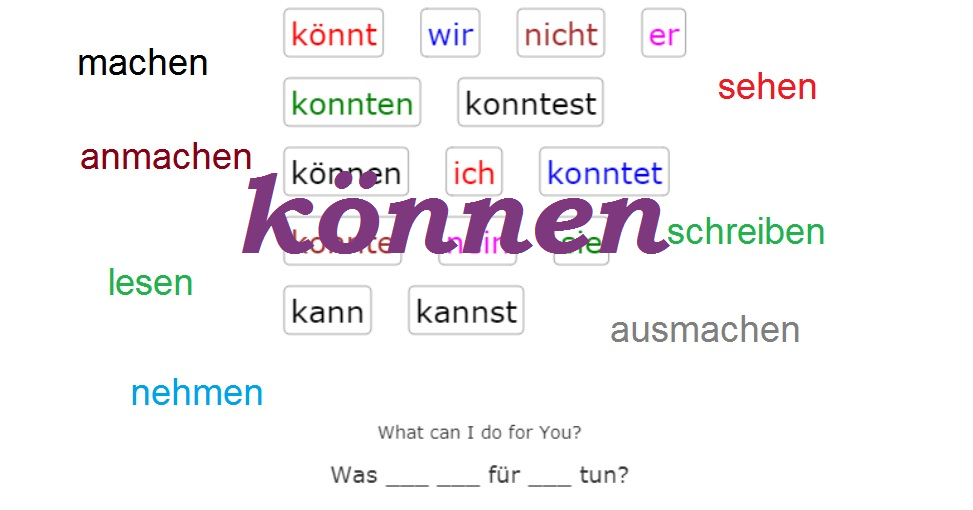Deutsch Übungen, German exercises Verb KÖNNEN - Frequent Verbs<br>(20 questions)