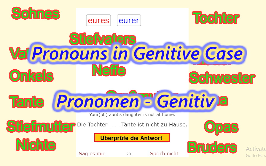 Deutsch Übungen, German exercises German Pronouns - Genitive<br>Pronomen - Genitiv<br>20 questions