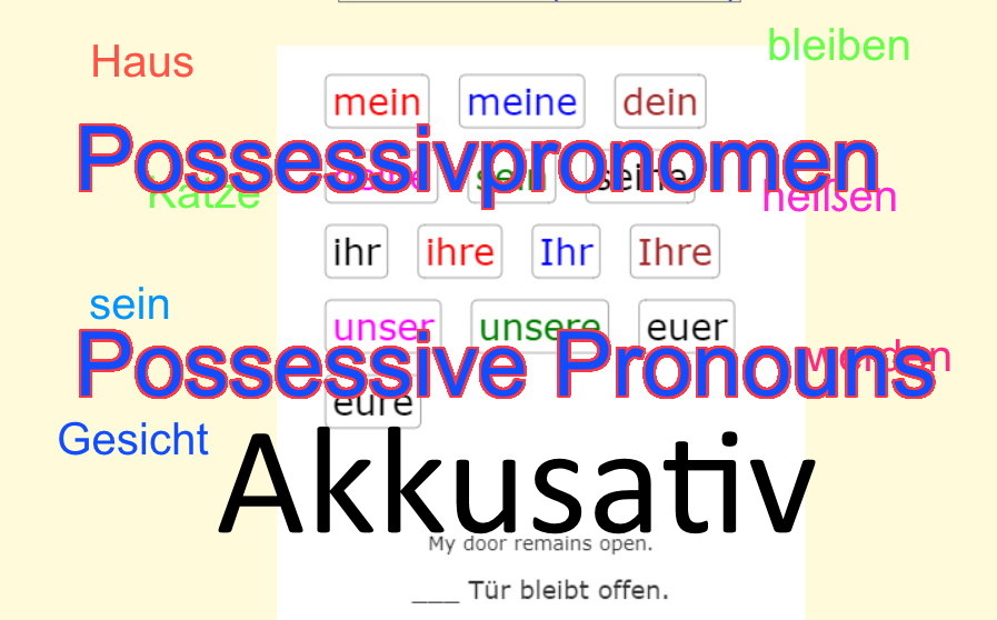 Deutsch Übungen, German exercises Possessive Pronouns - Accusative<br>Possessivpronomen - Akkusativ<br>(20 questions)