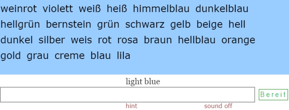 Deutsch Übungen, German exercises Names of Colours in German<br>(24 questions)