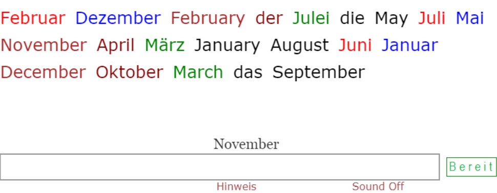 Deutsch Übungen, German exercises Names of Months in German<br>(24 questions)