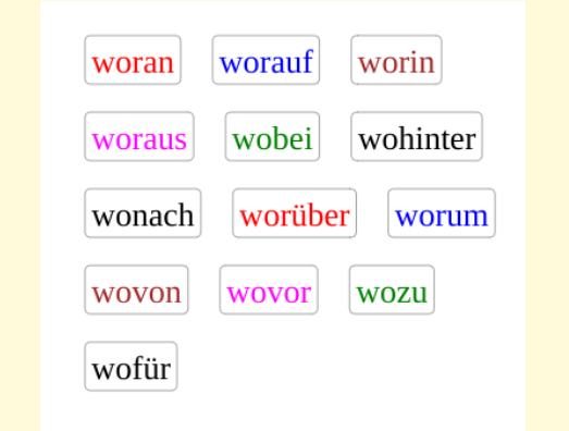 Deutsch Übungen German exercises with WO-compounds<br>WO-Wörter (20 Übungen)