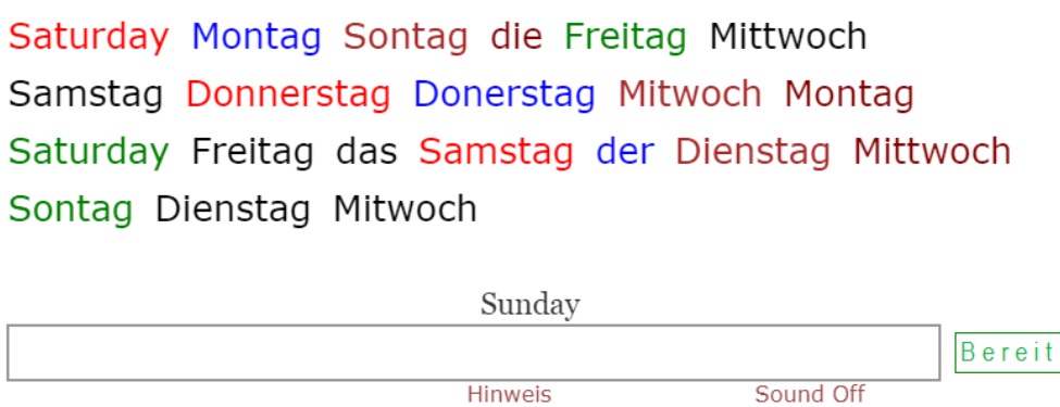 Deutsch Übungen, German exercises Names of Weekdays in German<br>(21 questions)